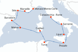 carte itinéraire croisière Sardaigne 10 jours au départ du port de Monaco Monte-Carlo
