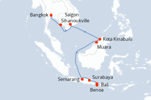 carte itinéraire croisière Asie 14 jours au départ du port de Bangkok