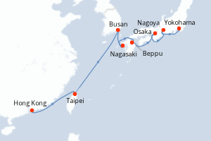carte itinéraire croisière Asie 11 jours au départ du port de Hong Kong