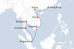 carte itinéraire croisière Asie 15 jours au départ du port de Hong Kong