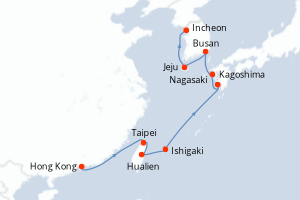 carte itinéraire croisière Asie 12 jours au départ du port de Hong Kong