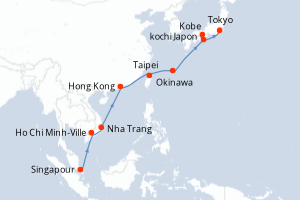 carte itinéraire croisière Asie 16 jours au départ du port de Singapour