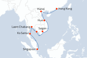 carte itinéraire croisière Asie 15 jours au départ du port de Singapour