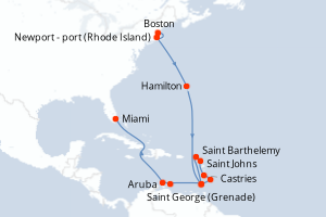 carte itinéraire croisière Caraïbes Bahamas 16 jours au départ du port de Boston