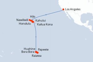 carte itinéraire croisière Tahiti 21 jours au départ du port de Los Angeles