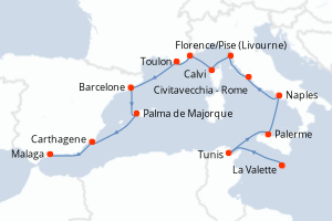 carte itinéraire croisière Sicile 12 jours au départ du port de La Valette
