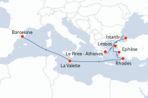 carte itinéraire croisière Méditerranée 9 jours au départ du port de Barcelone