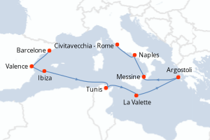 carte itinéraire croisière Sicile 10 jours au départ du port de Barcelone