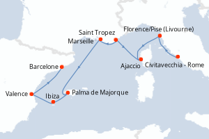 carte itinéraire croisière Méditerranée 8 jours au départ du port de Civitavecchia - Rome