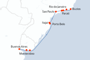 Carte de l'itinéraire de croisière Buenos Aires-Rio de Janeiro d'une durée de 12 jours