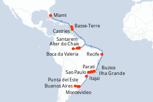 carte itinéraire croisière Caraïbes Bahamas 31 jours au départ du port de Buenos Aires