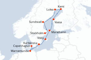 carte itinéraire croisière Europe du Nord 12 jours au départ du port de Copenhague