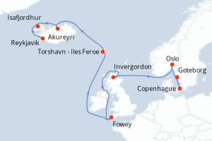 carte itinéraire croisière Europe du Nord 11 jours au départ du port de Copenhague