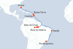 carte itinéraire croisière Caraïbes Bahamas 21 jours au départ du port de Rio de Janeiro