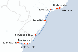 Carte de l'itinéraire de croisière Rio de Janeiro-Buenos Aires d'une durée de 10 jours