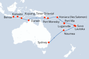 carte itinéraire croisière Australie Nouvelle Zélande 21 jours au départ du port de Benoa
