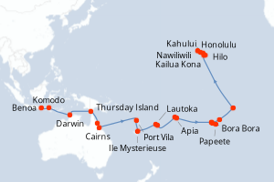 carte itinéraire croisière Hawaii 40 jours au départ du port de Benoa