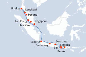 carte itinéraire croisière Asie 14 jours au départ du port de Benoa