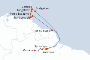carte itinéraire croisière Caraïbes Bahamas 19 jours au départ du port de Bridgetown
