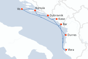 Carte de l'itinéraire de croisière Dubrovnik-Dubrovnik d'une durée de 7 jours
