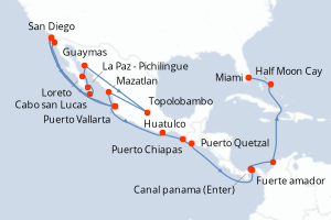 carte itinéraire croisière Caraïbes Bahamas 27 jours au départ du port de San Diego