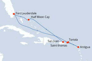 Carte de l'itinéraire de croisière Fort Lauderdale-Fort Lauderdale d'une durée de 9 jours