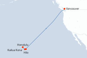 Carte de l'itinéraire de croisière Vancouver-Honolulu d'une durée de 11 jours