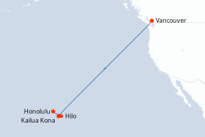 Carte de l'itinéraire de croisière Honolulu-Vancouver d'une durée de 8 jours
