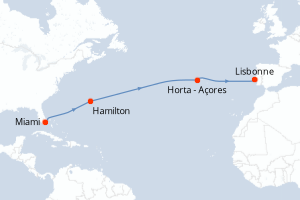 carte itinéraire croisière Atlantique 12 jours au départ du port de Miami