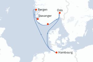 Carte de l'itinéraire de croisière Hambourg-Hambourg d'une durée de 7 jours