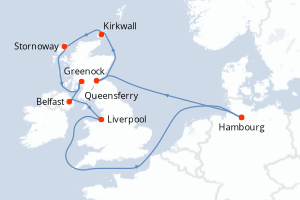 carte itinéraire croisière Europe du Nord 10 jours au départ du port de Hambourg