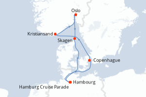 Carte de l'itinéraire de croisière Hambourg-Hambourg d'une durée de 7 jours