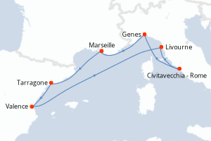 carte itinéraire croisière Méditerranée 7 jours au départ du port de Marseille