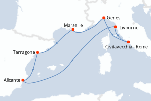carte itinéraire croisière Méditerranée 7 jours au départ du port de Genes