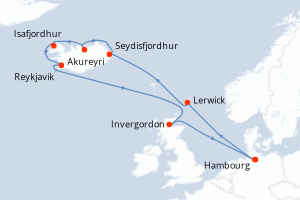 Carte de l'itinéraire de croisière Hambourg-Hambourg d'une durée de 12 jours