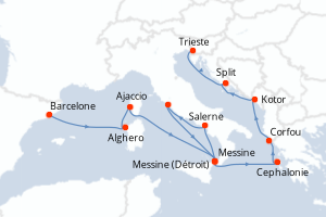 carte itinéraire croisière Sicile 14 jours au départ du port de Barcelone