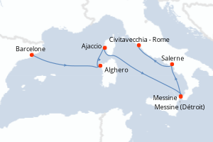 Carte de l'itinéraire de croisière Barcelone-Civitavecchia - Rome d'une durée de 7 jours