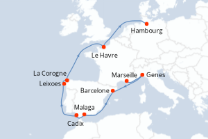 carte itinéraire croisière Europe du Nord 12 jours au départ du port de Marseille