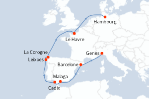 carte itinéraire croisière Europe du Nord 11 jours au départ du port de Genes