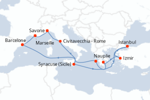 carte itinéraire croisière Sicile 14 jours au départ du port de Savone