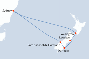 Carte itinéraire croisière Australie, Nouvelle-Zélande - 10 jours au départ de Sydney - Australie Nouvelle Zélande