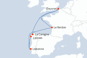 carte itinéraire croisière Europe du Nord 9 jours au départ du port de Douvres