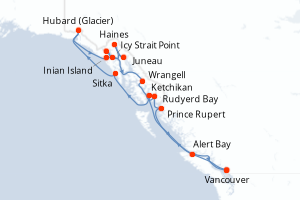 carte itinéraire croisière Alaska 14 jours au départ du port de Vancouver