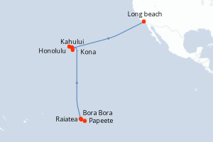 carte itinéraire croisière Amérique du Nord 19 jours au départ du port de Papeete