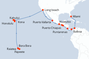 carte itinéraire croisière Caraïbes Bahamas 38 jours au départ du port de Papeete