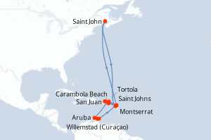 carte itinéraire croisière Caraïbes Bahamas 12 jours au départ du port de San Juan