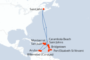 carte itinéraire croisière Caraïbes Bahamas 20 jours au départ du port de San Juan