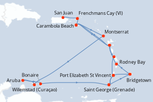 carte itinéraire croisière Caraïbes Bahamas 20 jours au départ du port de San Juan