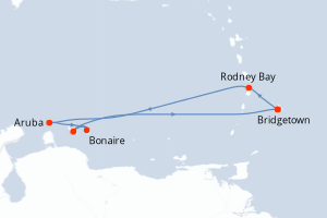 carte itinéraire croisière Caraïbes Bahamas 7 jours au départ du port de Bridgetown