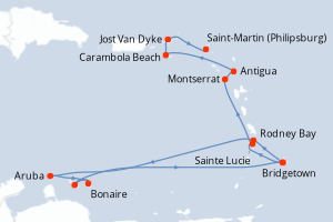carte itinéraire croisière Caraïbes Bahamas 14 jours au départ du port de Bridgetown